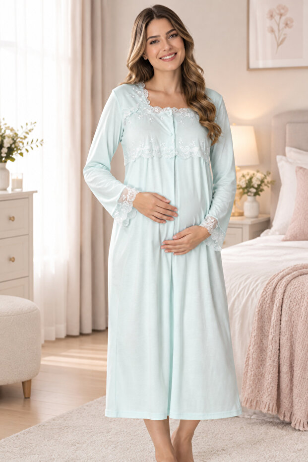 Cotton Maternity Nightgown with Breastfeeding Features Effortt