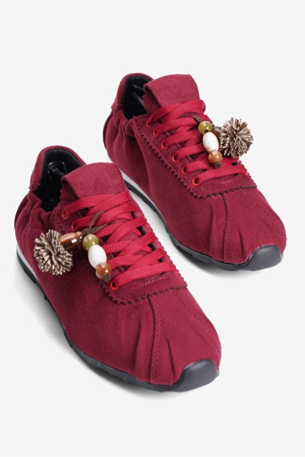Women's Suede Sneaker with Back Elastic and Accessories, Sports Shoes Moya Bordo