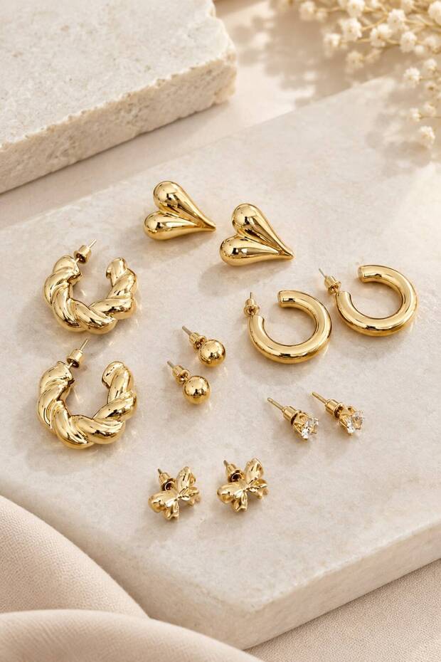 6 Pairs Earrings Set Hoop Flower