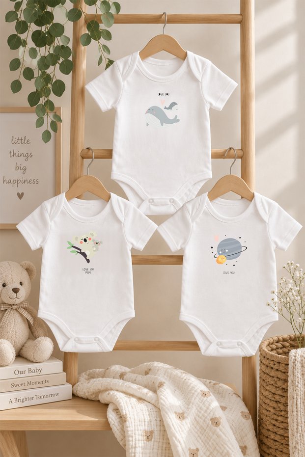 Love You Mom 3-Piece 100% Cotton Digital Printed Baby Body Set 1
