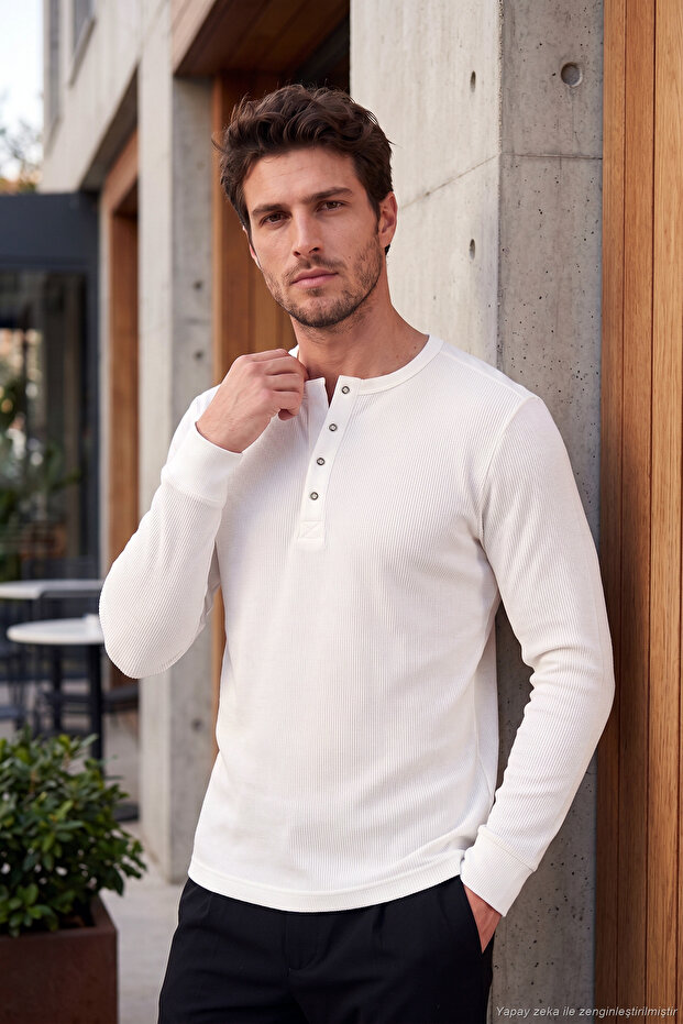 Cotton Regular Fit Buttoned Crew Neck Sweat Men's Sweat 5905852