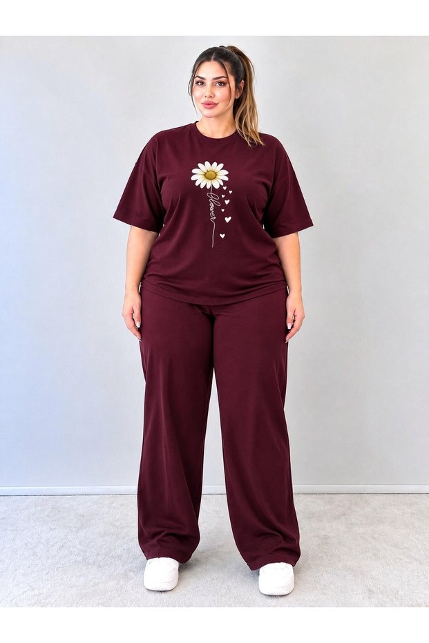 Women's Oversize Tracksuit Set – Wide-Leg Pants & T-Shirt 2-Piece Set