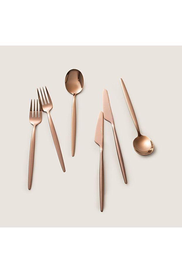 Belina 18 Piece Dessert Fork Spoon Knife Set Shiny Rose