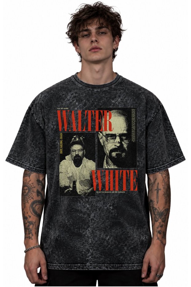 Walter White Breaking Bad Legendary Series Printed Unisex Oversize Vintage Washed T-Shirt