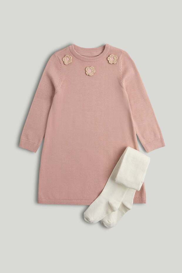 Pink Knitted Dress and Tights Outfit