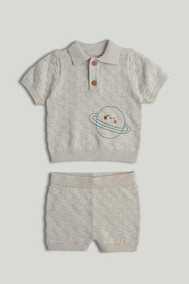 Space Knitted Polo Shirt and Shorts Outfit