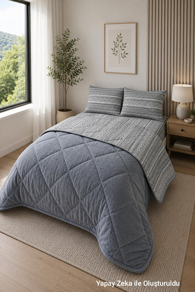 King Size Quilt Set Patterned Double-Sided Wellsoft Quilt with 2 Pillowcases