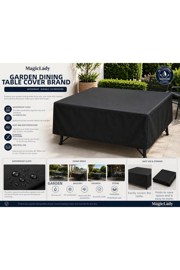 150X90X75 Garden Dining Table Protection Tarpaulin Waterproof Black Table Cover