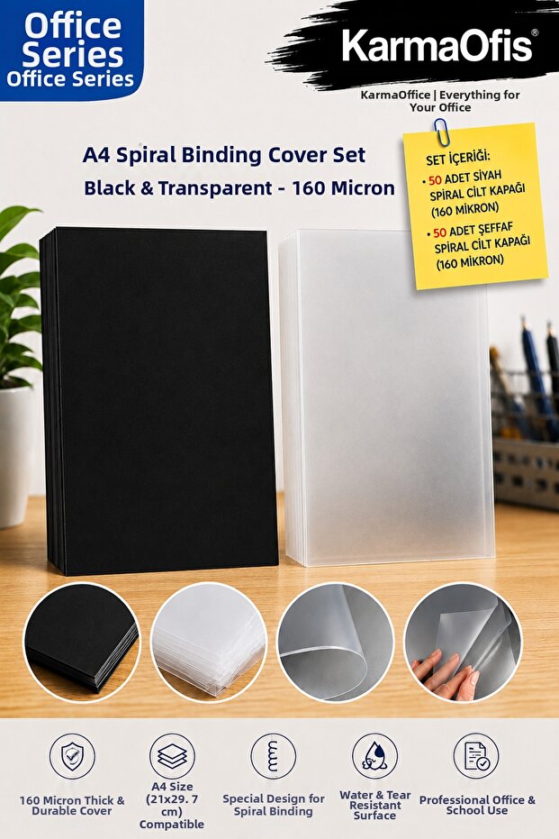 A4 Spiral Binding Cover Set 160 Micron – Black Color and Transparent Binding Covers 50 Pieces Each