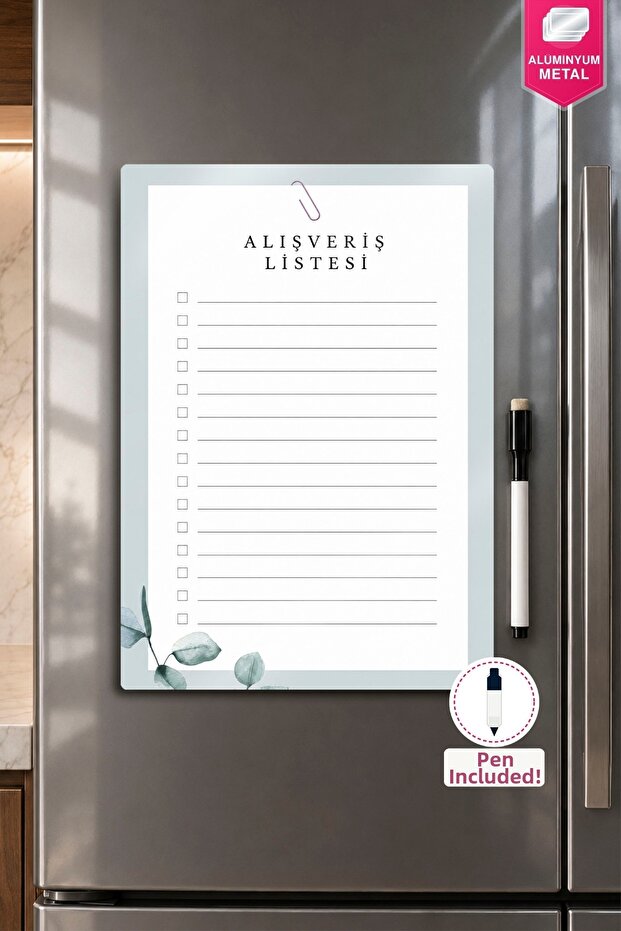 Metal - Shopping List Board, Writable and Erasable with Magnetic Pen