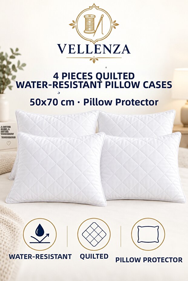 4-Piece 50X70 Quilted Liquid-Proof Pillow Mattress Cover Fiber Filled Pillow Protector