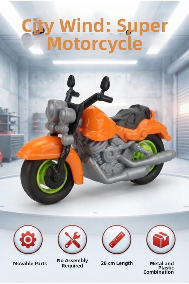 Toy Racing Motorcycle Cross Country Orange Durable 28 cm Fun Toy Motorcycle