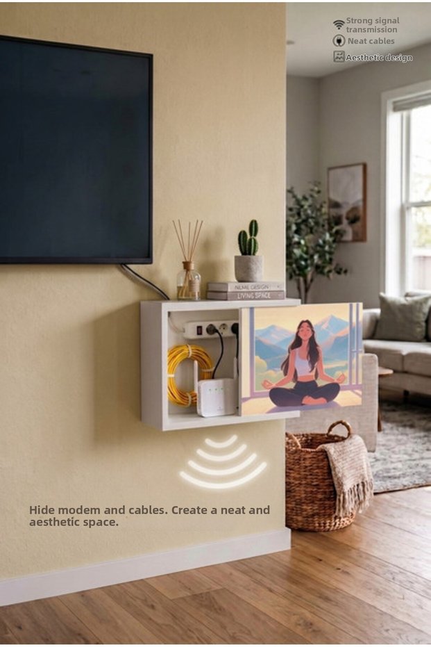 Wooden Decorative Fuse Box Storage Wall Mounted Sliding Modem Socket Cable Organizer Box
