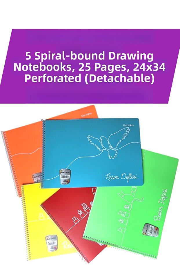 5 Pcs Drawing Notebook, Spiral Bound, 25 Sheets, 24X34