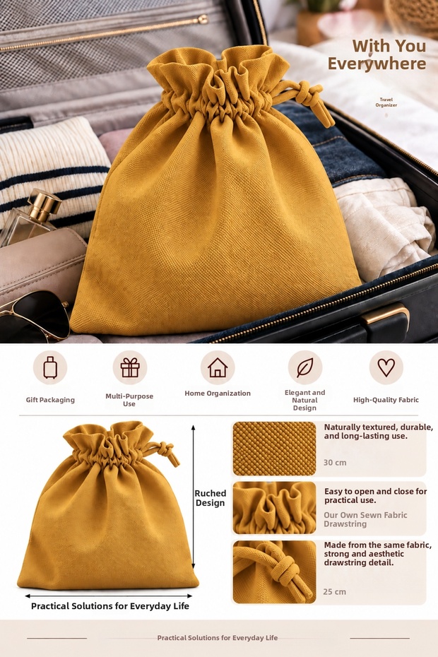 25×30 cm Makeup Bag – Travel Organizer Drawstring Fabric Pouch