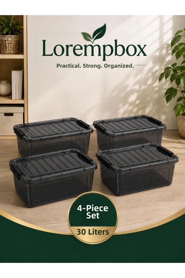 30 L Lockable Anthracite Storage Box Set of 4 – Stackable Organizer Box