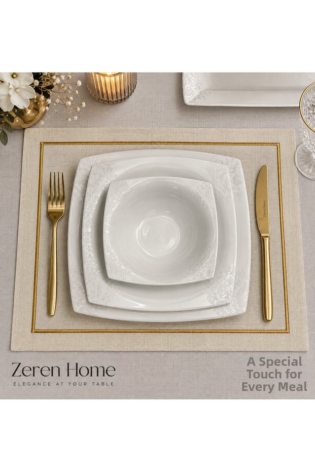 Çeyizlik Yellow Rope Detail Pikolu Cream American Service Set 35 X 45cm - 6 Pieces
