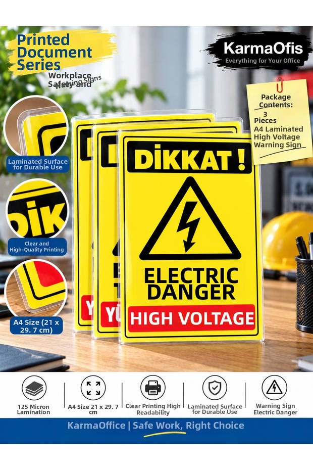 Electrical Hazard High Voltage Warning Sign A4 125 Micron Laminated – 3 Pieces
