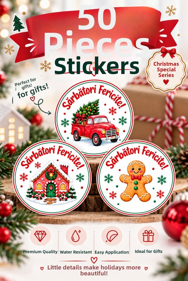 50 Pcs Romence Happy New Year Sticker - Christmas New Year Gift Packaging Label