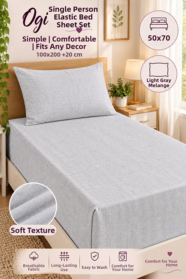 Single Elastic Sheet Set 100X200 cm - Cotton Fitted Sheet with Pillowcase as a Gift