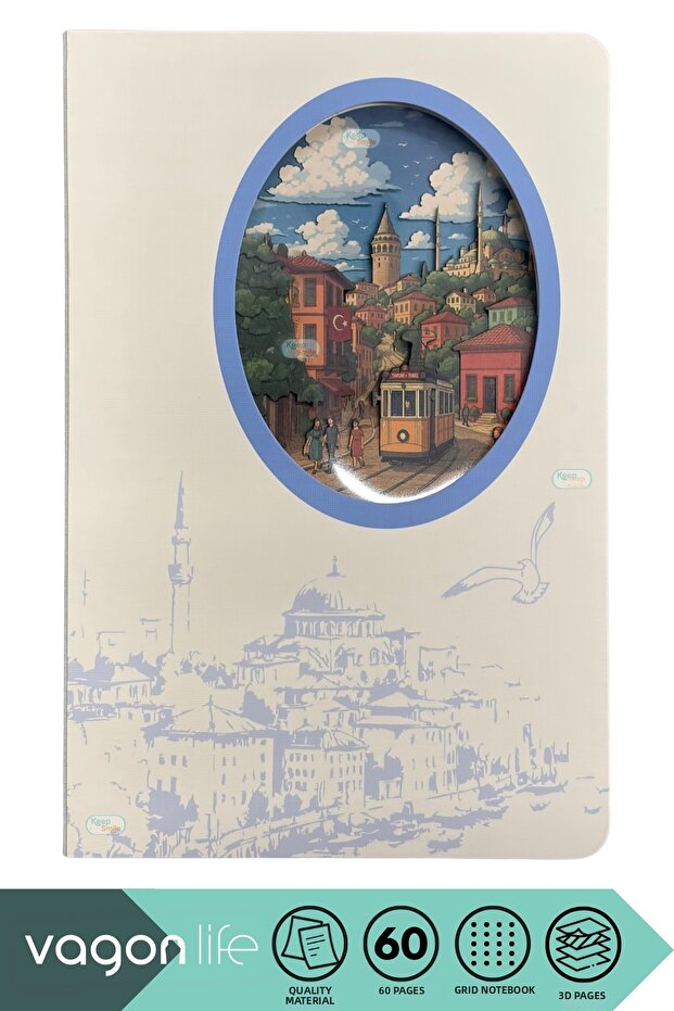 New Series Istanbul Landscape 3D Layered Illustration Art Design Dotted Notebook 60 Sheets 120 Pages 21X13,5Cm