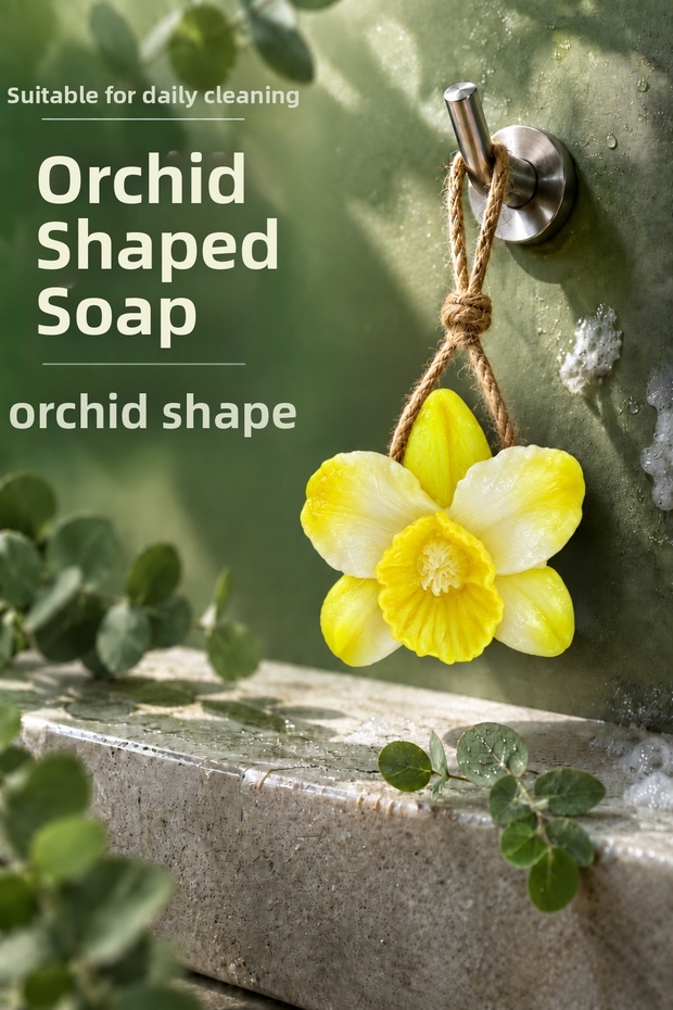 Yellow Orchid Shaped Solid Soap 10.5X10 cm Hangable Decorative Bathroom Hand Soap