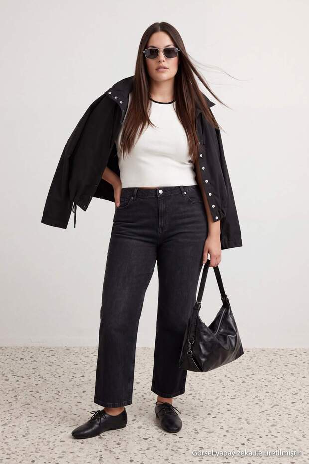 Antrasit Antrasit Yüksek Bel Wide Leg Jeans TBBAW27CJ00003