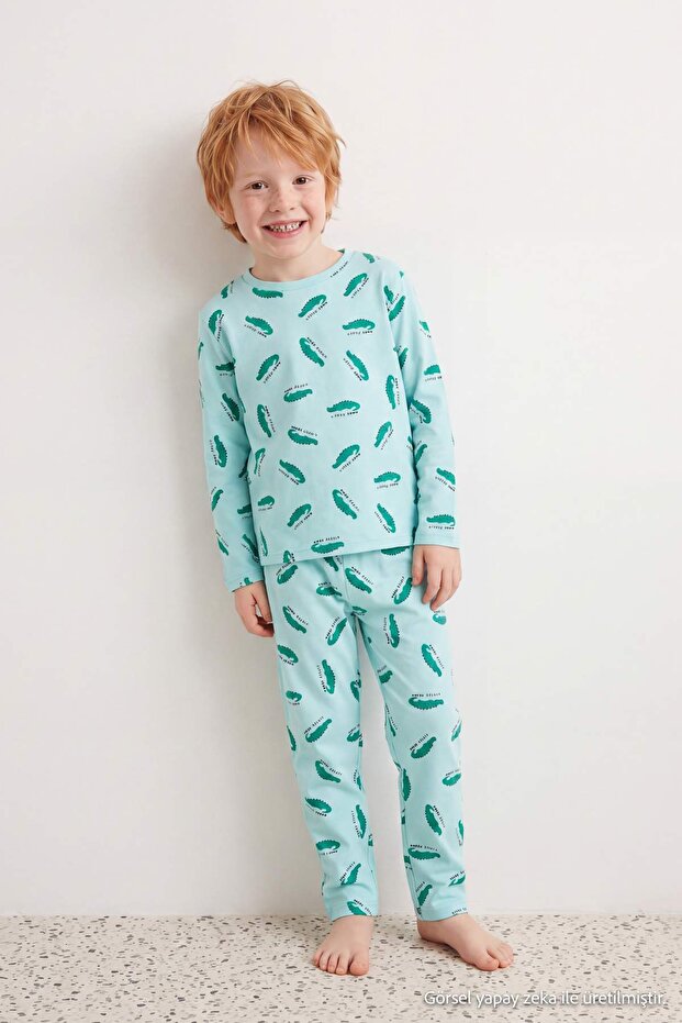 Mint Boy's Crocodile Printed Pajama Set Tkdaw27Pt00034
