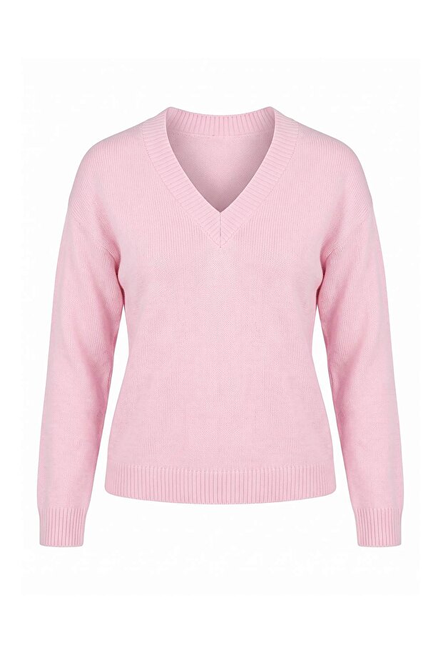 Petite Pembe V Yaka Yumuşak Dokulu Triko Kazak TWOAW27KZ00280