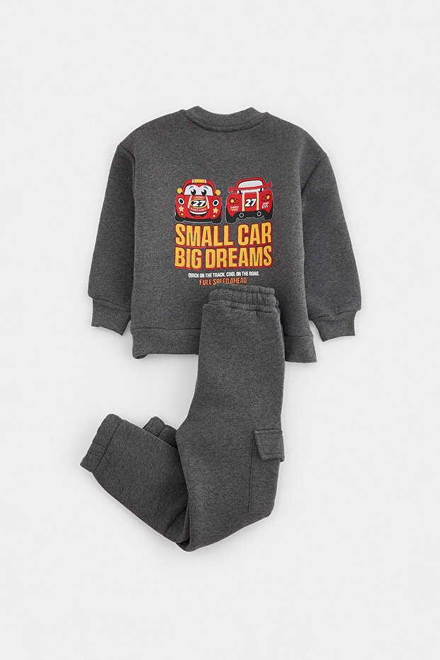 Gray Boy's Printed Knitted Top and Bottom Set Tkdaw27Au00059