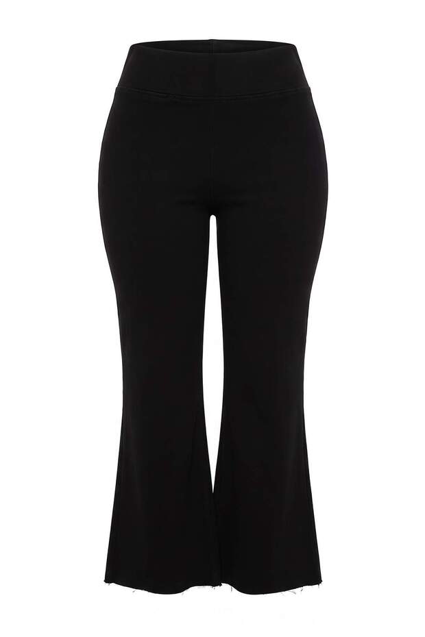 Siyah Yüksek Bel Yumuşak Ekstra Esneyen Örme Skinny Tayt Flare Paça Jeans TBBAW27CJ00028