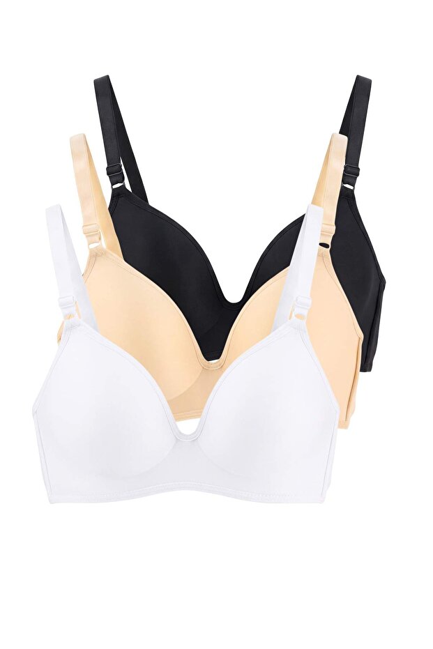 Black-White-Tan 3-Piece Micro Flat Fixed Cup Triangle Bra Thmaw27Su00017