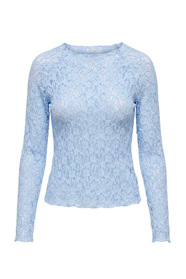 Açık Mavi Fitted/Vücuda Oturan Reglan Kol Dantel Uzun Kollu Esnek Örme Bluz TWOAW26BZ00048