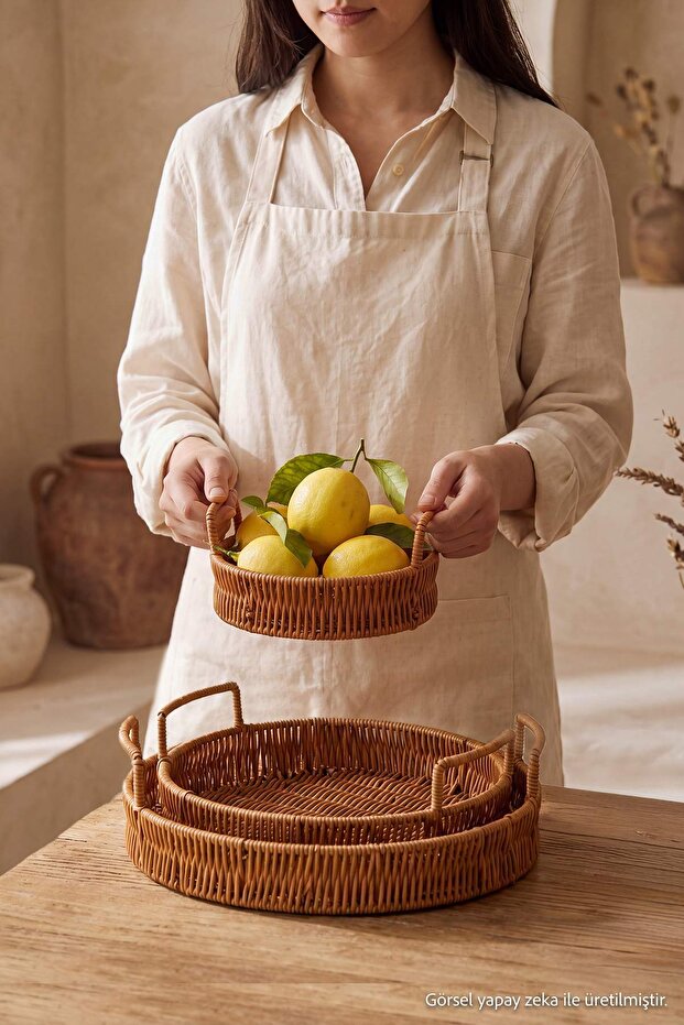 3-Piece Wicker Look Plastic Tray & Basket Set Tphss26Tps00003