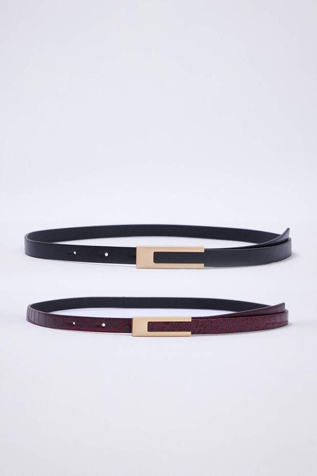 Black-Burgundy Double Pack Thin Women's Belt Twoss25Ke00001