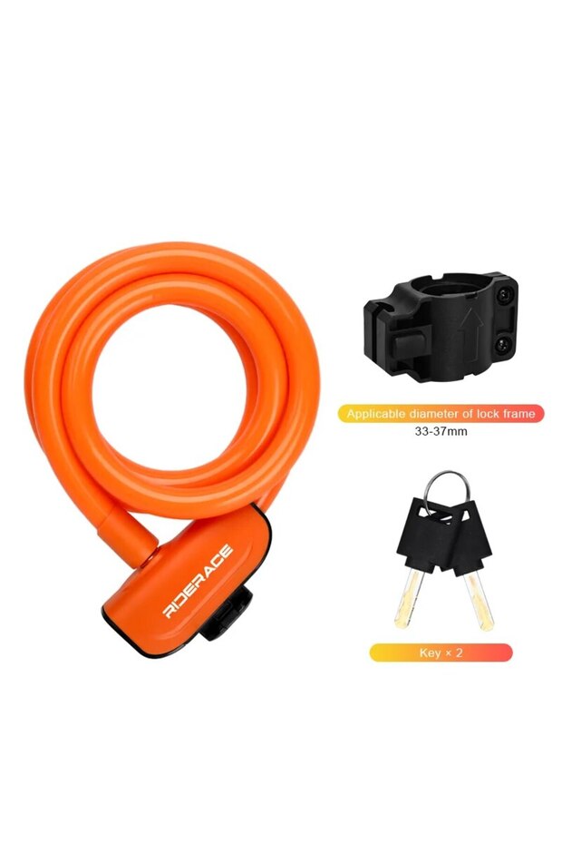 Orange RIDERACE Bicycle Cable Lock Mountain Bike Portable Anti-theft Ring Lock High Security For Sco