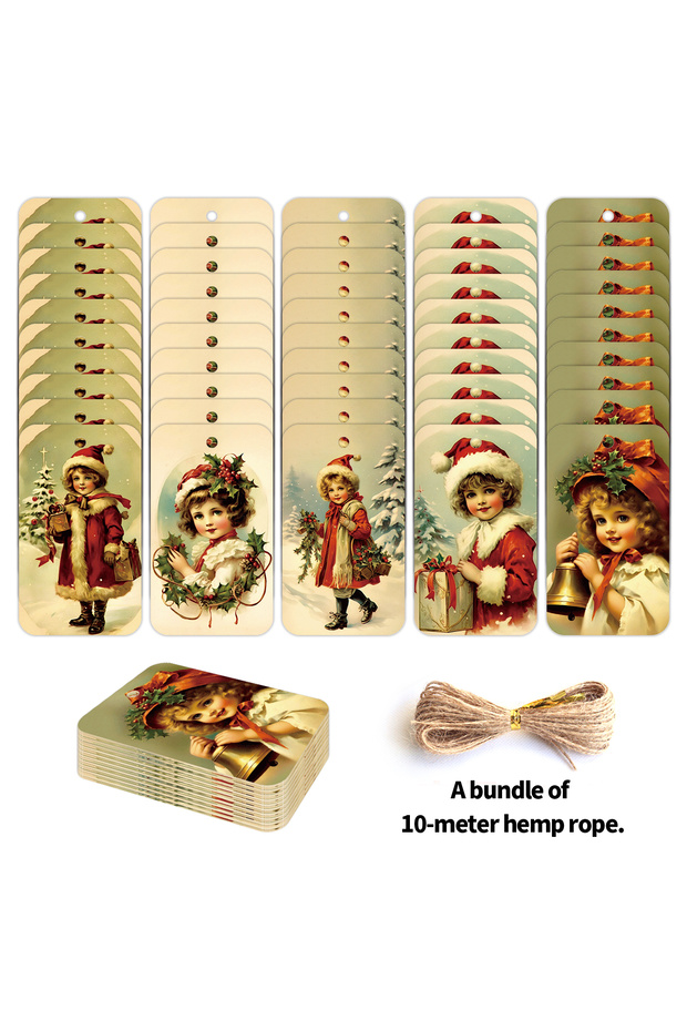 50pcs 50pcs Vintage Christmas Hanging Gift Tags With Hemp Rope,For Xmas Presents,Holiday Decor,Label