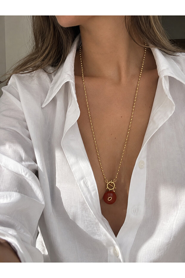 White Collar Studio Doğal Taş Ruby Glow Gold Kolye