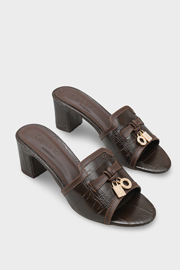 Nady Medium Heeled Single Strap Women's Slippers with Stone Accessories
