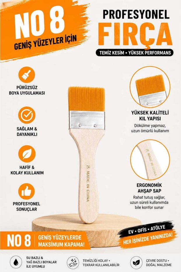 Synthetic Silk Floor Brush No: 8 – Professional Brush for Acrylic and Oil Paint
