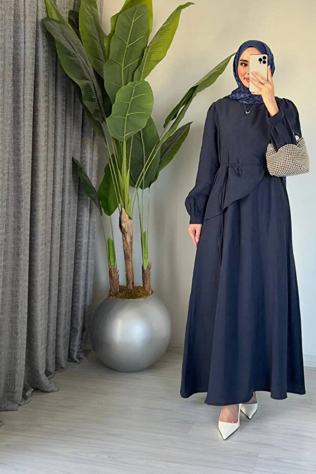Shawl Collar Belted Long Dress