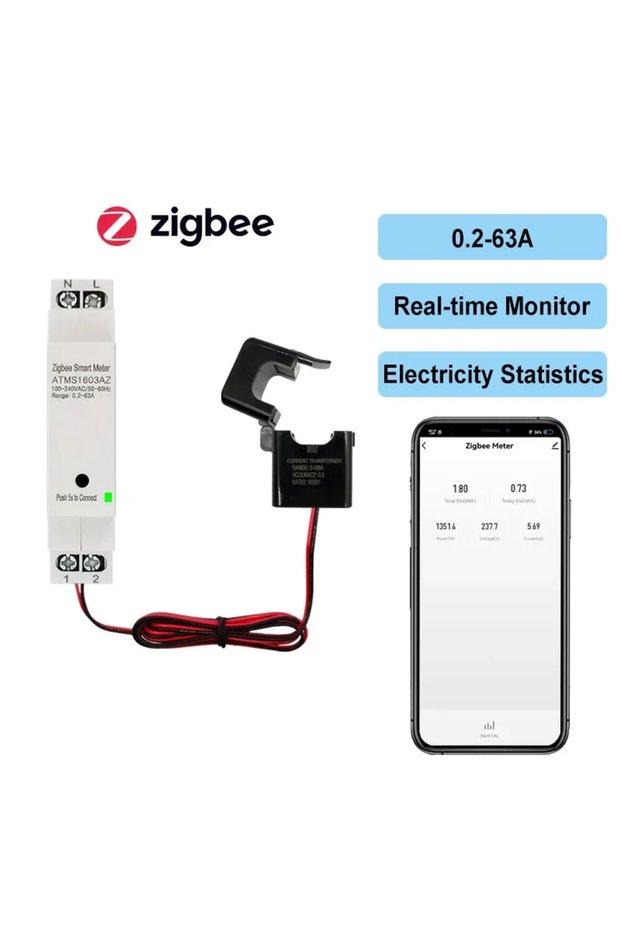 63A Smart ZigBee Energy Meter Din Rail with Clamp Current Transformer App Monitor Power Electricity