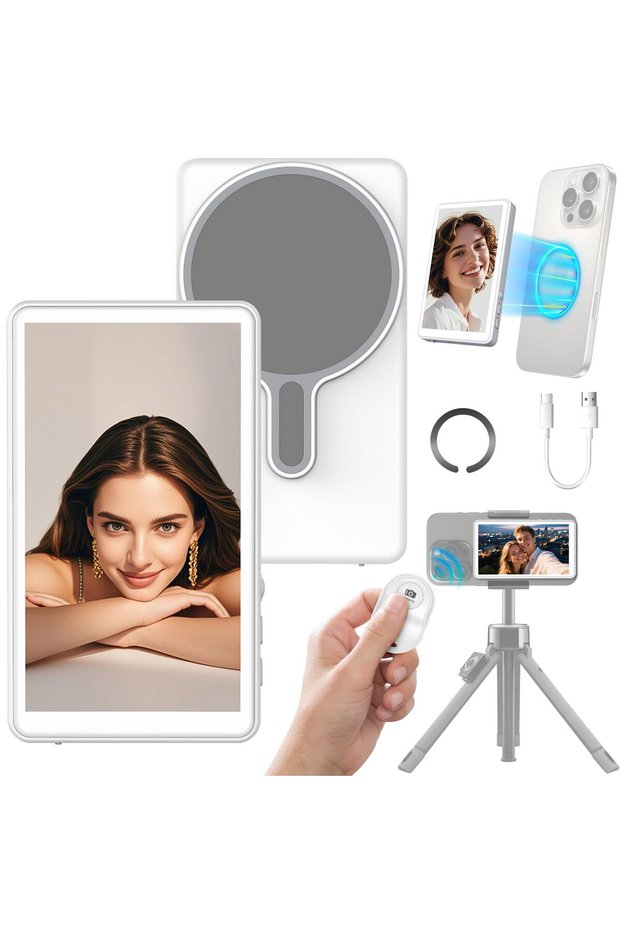White Monitor Screen for Smartphone Rear Camera Wireless Magnetic Selfie Monitor Screen for Vlog Liv