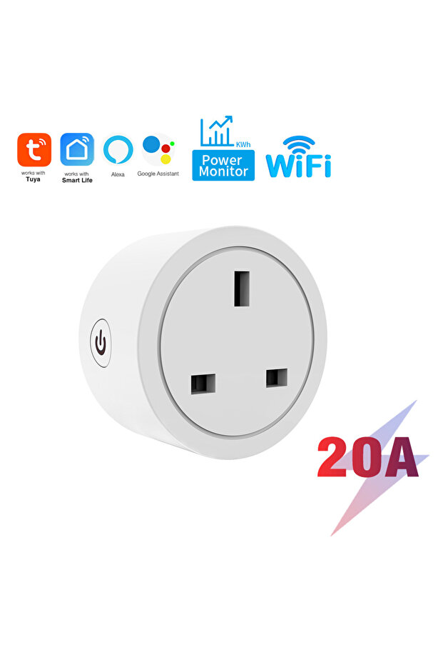 110-240V UK 3 WIFI Version WHITE Tuya WiFi Smart Socket 20A Voice Mobile Phone Remote Control Zigbee