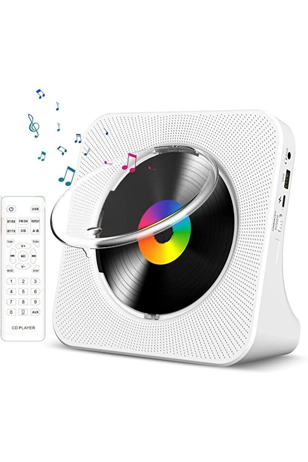WHITE Qoosea Portable Bluetooth Desktop CD Player for Home with Timer Built-in HiFi Speakers with LC