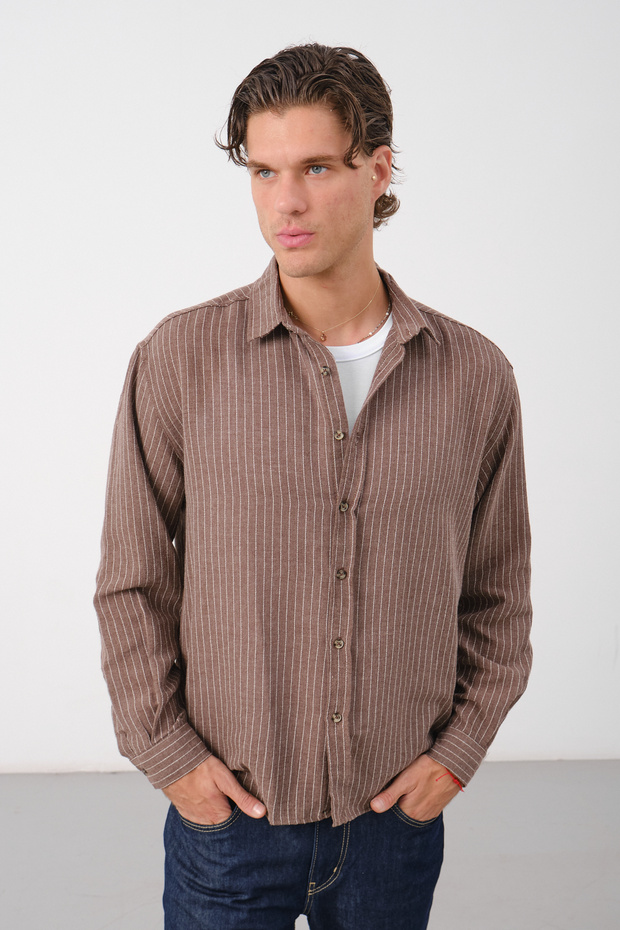 Men's Linen Oversize Relaxed Fit Long Sleeve Summer Shirt