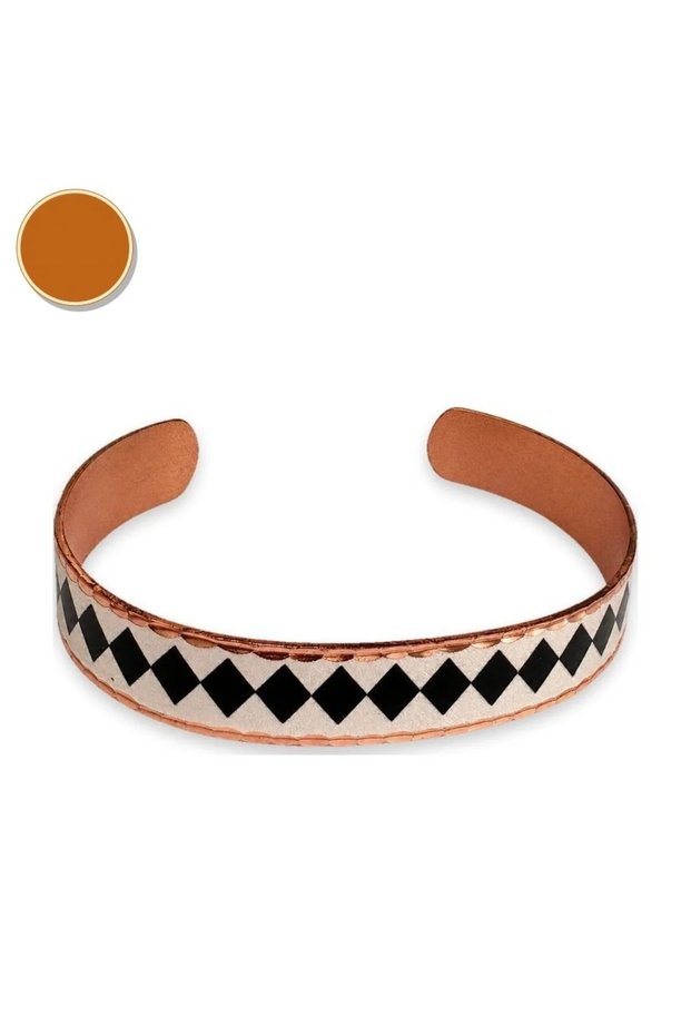 Cream black check thin copper bracelet, adjustable