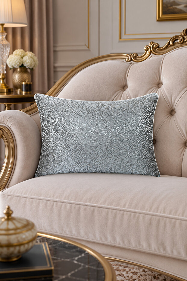 Cushion Cover Patterned Jacquard - Double-Sided with Piping 35X50 cm Light Gray