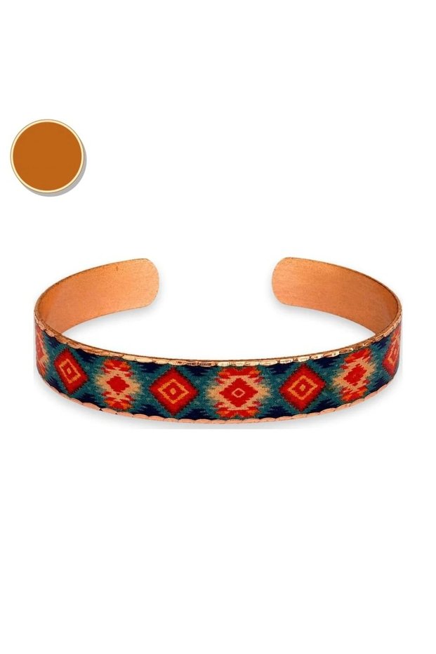 Turquoise red kilim thin copper bracelet, adjustable