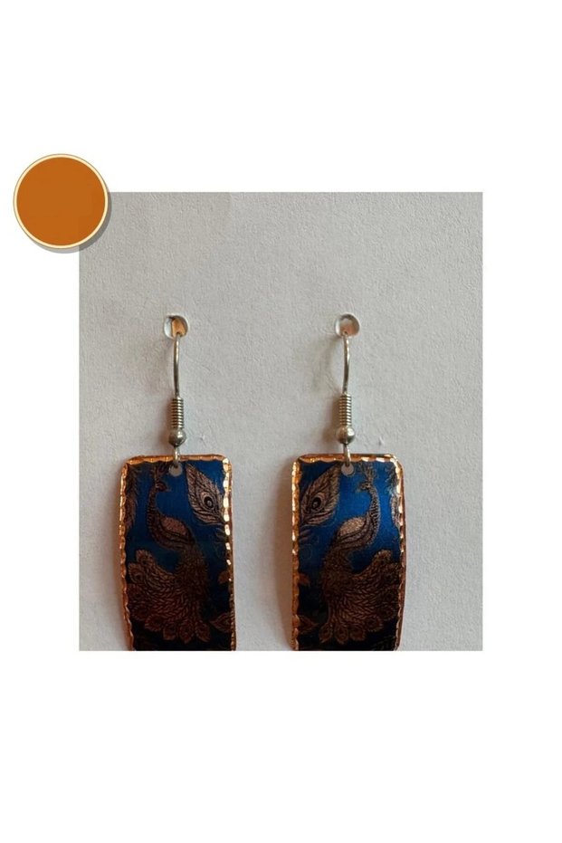 Lilac Blue Flower Copper Earrings, Hand Embroidered Adjustable Model